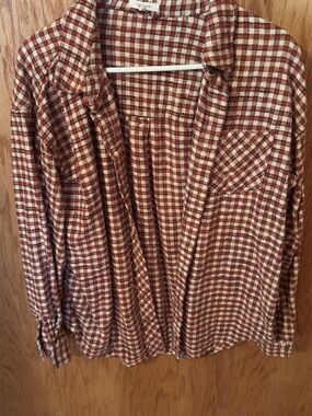 Maurices Red and Cream Plaid Button-Up Blouse
